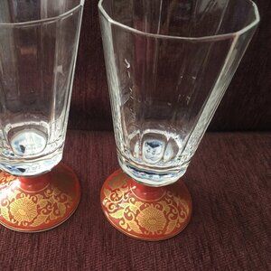 2 VINTAGE Fukagawa Seiji Porcelain Mount Fuji Blue White Goblet Made In Japan